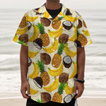 Tropical Fruits Pattern Print Textured Short Sleeve Shirt