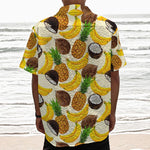 Tropical Fruits Pattern Print Textured Short Sleeve Shirt