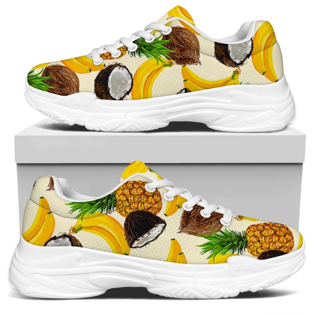 Tropical Fruits Pattern Print White Chunky Shoes