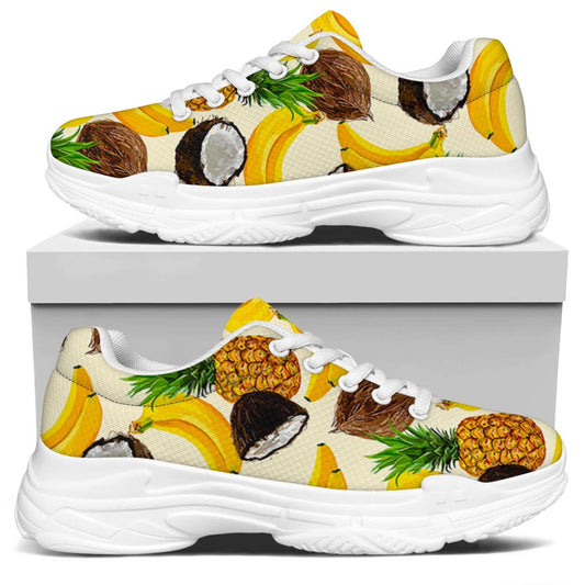 Tropical Fruits Pattern Print White Chunky Shoes
