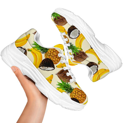 Tropical Fruits Pattern Print White Chunky Shoes