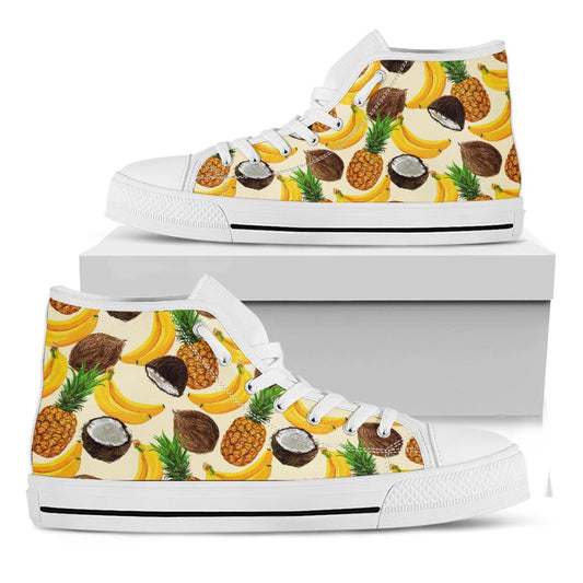 Tropical Fruits Pattern Print White High Top Sneakers