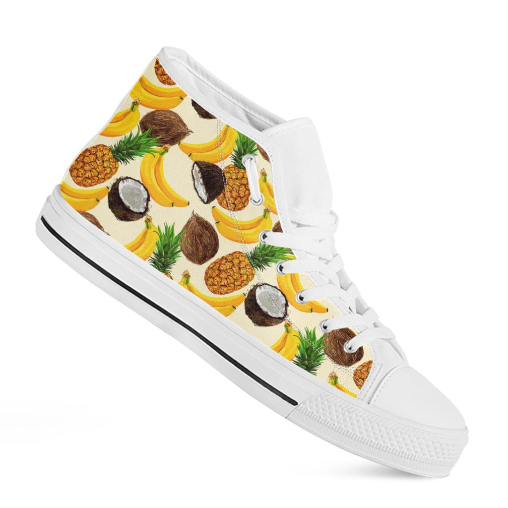 Tropical Fruits Pattern Print White High Top Sneakers