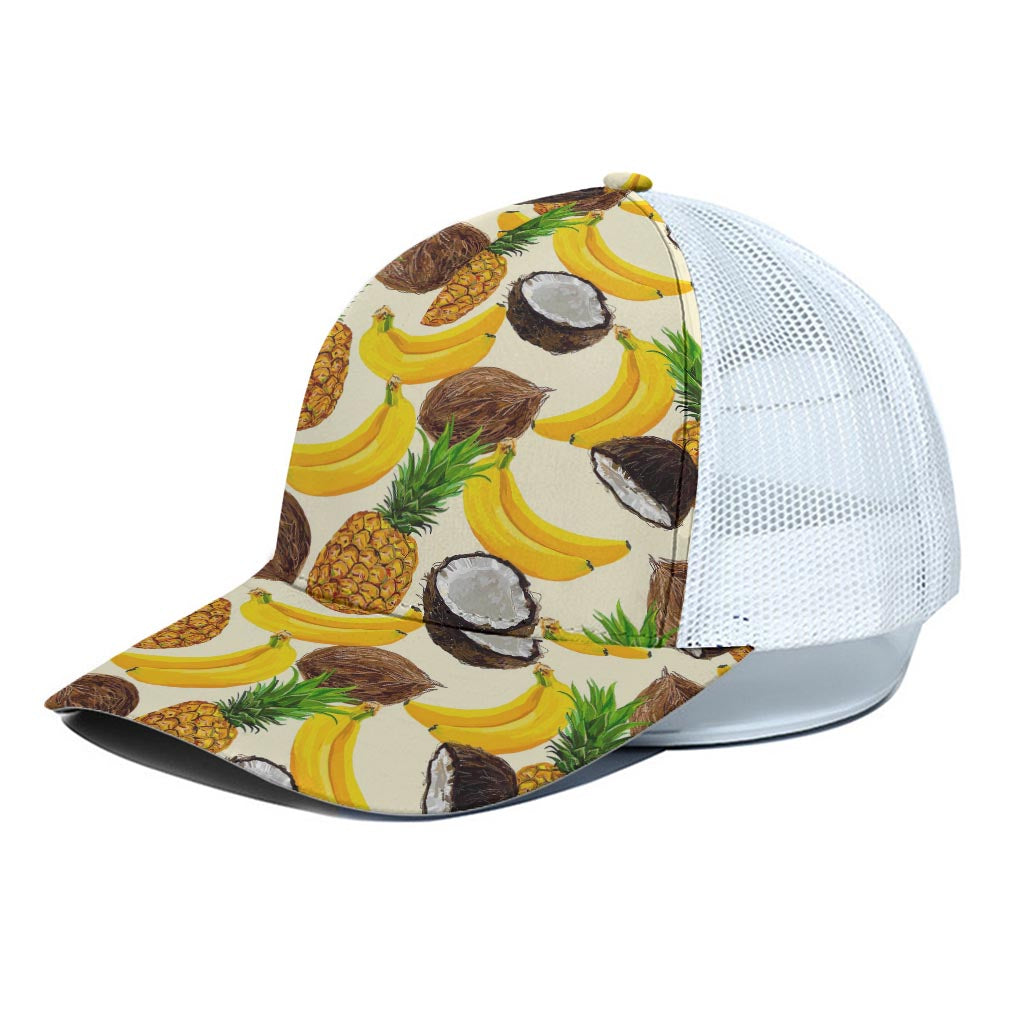 Tropical Fruits Pattern Print White Mesh Trucker Cap
