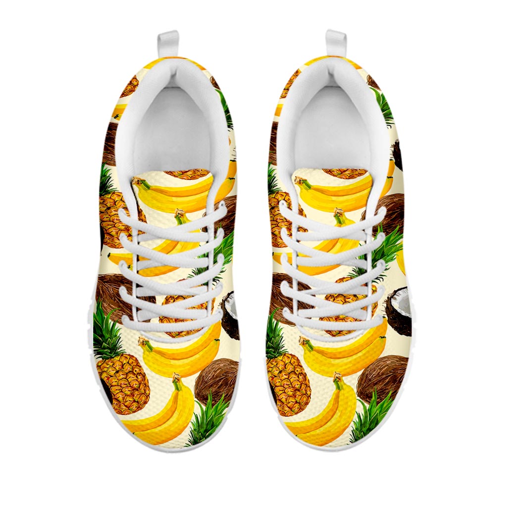 Tropical Fruits Pattern Print White Running Shoes