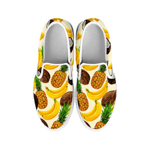 Tropical Fruits Pattern Print White Slip On Sneakers