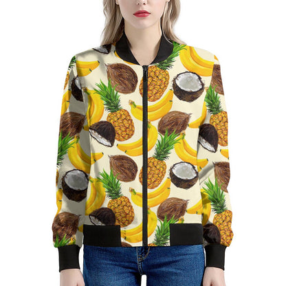 Tropical Fruits Pattern Print Women's Bomber Jacket