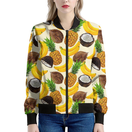 Tropical Fruits Pattern Print Women's Bomber Jacket