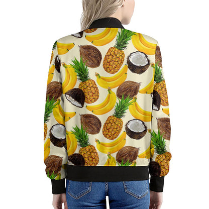 Tropical Fruits Pattern Print Women's Bomber Jacket