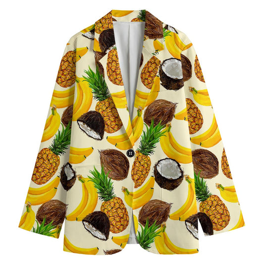 Tropical Fruits Pattern Print Women's Cotton Blazer