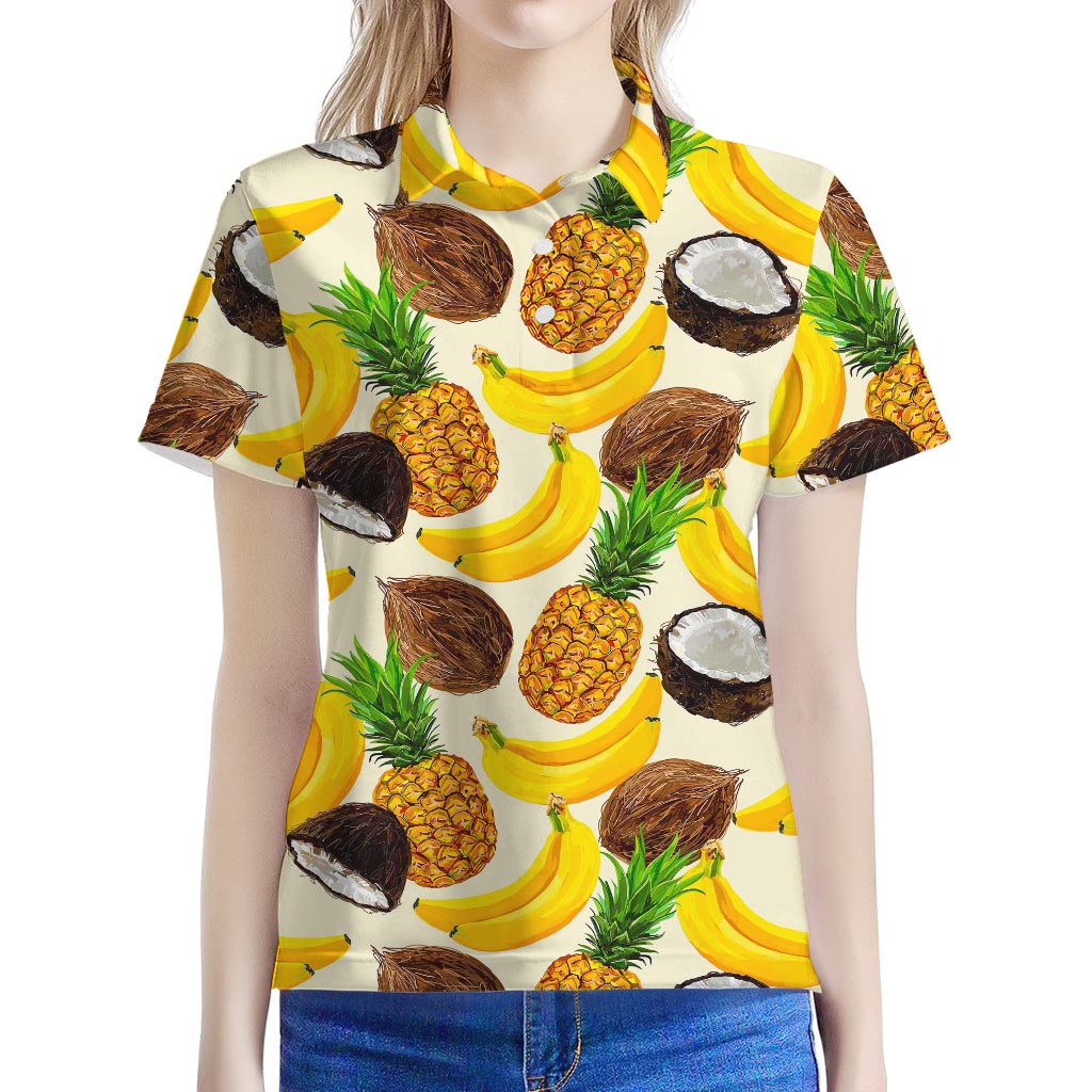 Tropical Fruits Pattern Print Women's Polo Shirt