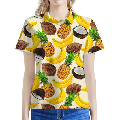 Tropical Fruits Pattern Print Women's Polo Shirt