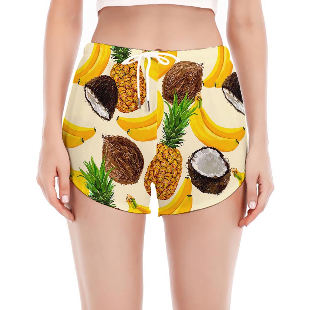Tropical Fruits Pattern Print Women's Split Running Shorts