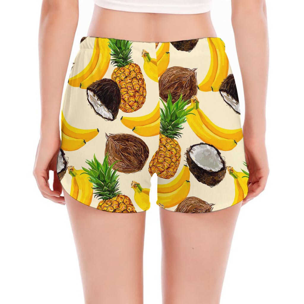 Tropical Fruits Pattern Print Women's Split Running Shorts