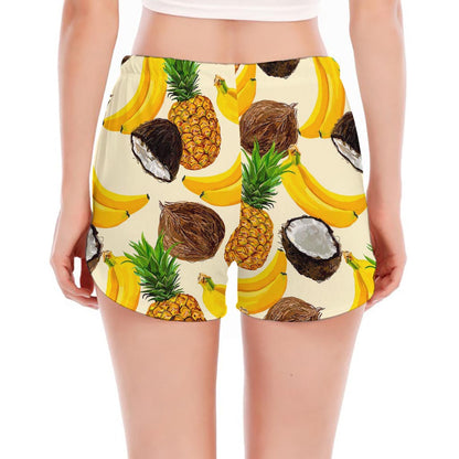 Tropical Fruits Pattern Print Women's Split Running Shorts