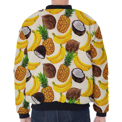 Tropical Fruits Pattern Print Zip Sleeve Bomber Jacket