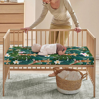 Tropical Giraffe Pattern Print Baby Crib Sheet