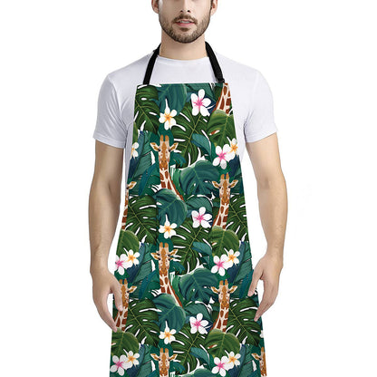 Tropical Giraffe Pattern Print Bib Apron With Pocket