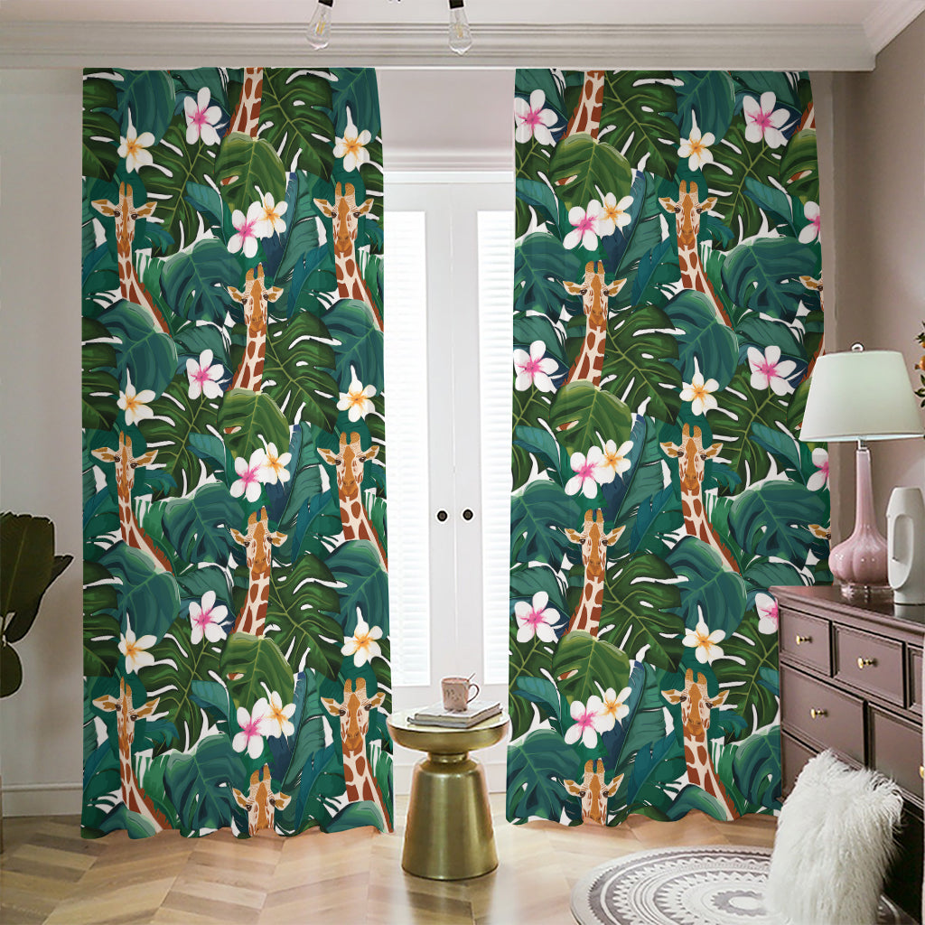 Tropical Giraffe Pattern Print Blackout Pencil Pleat Curtains