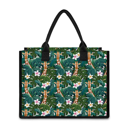 Tropical Giraffe Pattern Print Canvas Tote Bag
