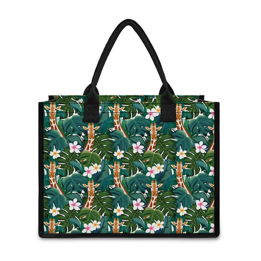 Tropical Giraffe Pattern Print Canvas Tote Bag