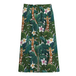 Tropical Giraffe Pattern Print Cotton Front Slit Maxi Skirt