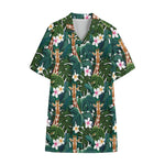 Tropical Giraffe Pattern Print Cotton Hawaiian Shirt
