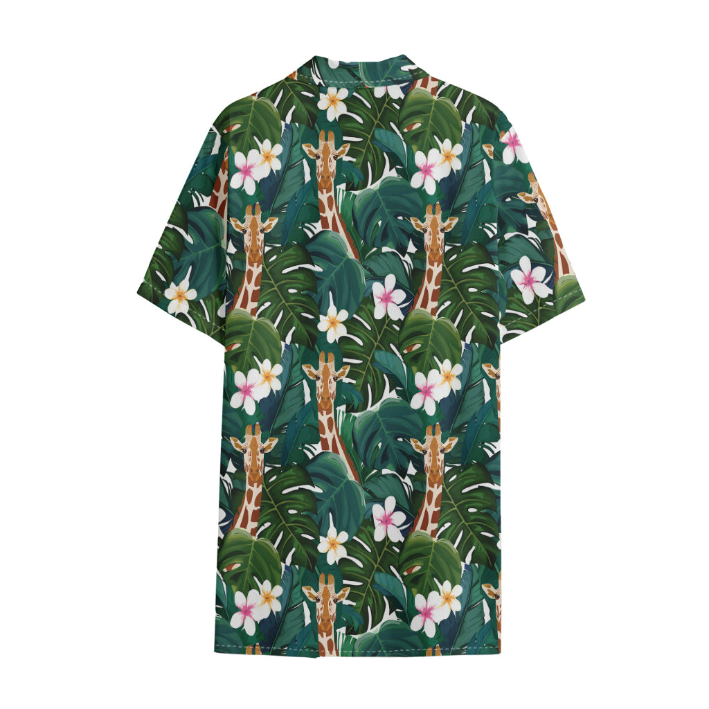 Tropical Giraffe Pattern Print Cotton Hawaiian Shirt
