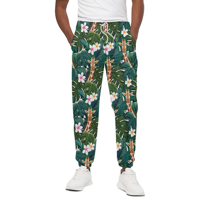 Tropical Giraffe Pattern Print Cotton Pants