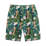 Tropical Giraffe Pattern Print Cotton Shorts