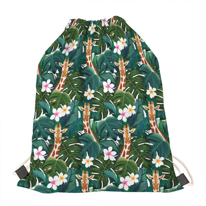 Tropical Giraffe Pattern Print Drawstring Bag