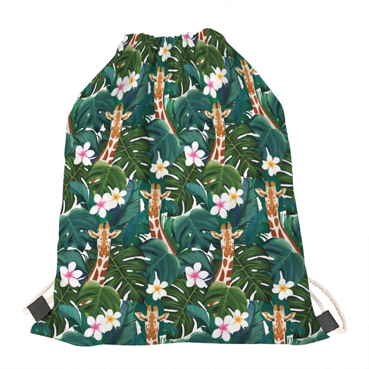 Tropical Giraffe Pattern Print Drawstring Bag