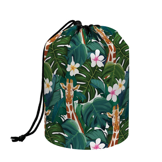 Tropical Giraffe Pattern Print Drawstring Makeup Bag