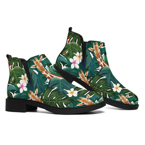 Tropical Giraffe Pattern Print Flat Ankle Boots