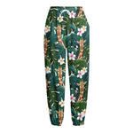 Tropical Giraffe Pattern Print Fleece Lined Knit Pants