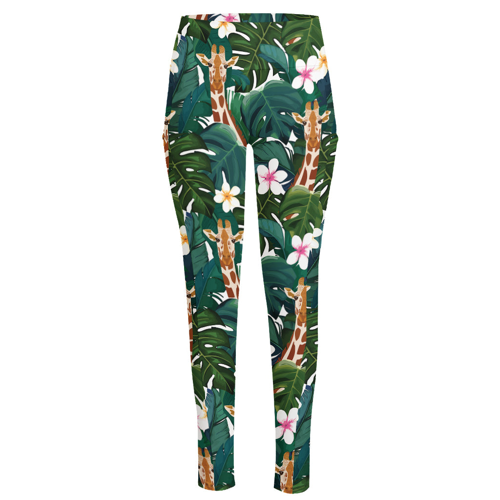 Tropical Giraffe Pattern Print High-Waisted Pocket Leggings