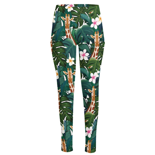 Tropical Giraffe Pattern Print High-Waisted Pocket Leggings