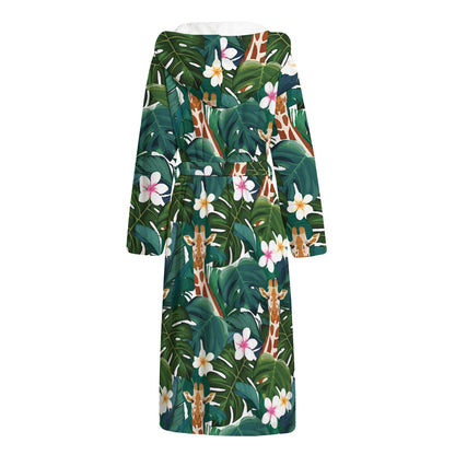 Tropical Giraffe Pattern Print Hooded Bathrobe