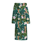 Tropical Giraffe Pattern Print Hooded Bathrobe