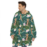 Tropical Giraffe Pattern Print Hoodie Blanket