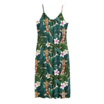 Tropical Giraffe Pattern Print Jersey Midi Cami Dress