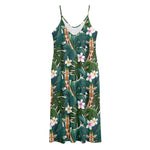 Tropical Giraffe Pattern Print Jersey Midi Cami Dress