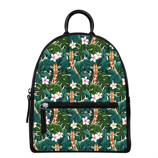 Tropical Giraffe Pattern Print Leather Backpack