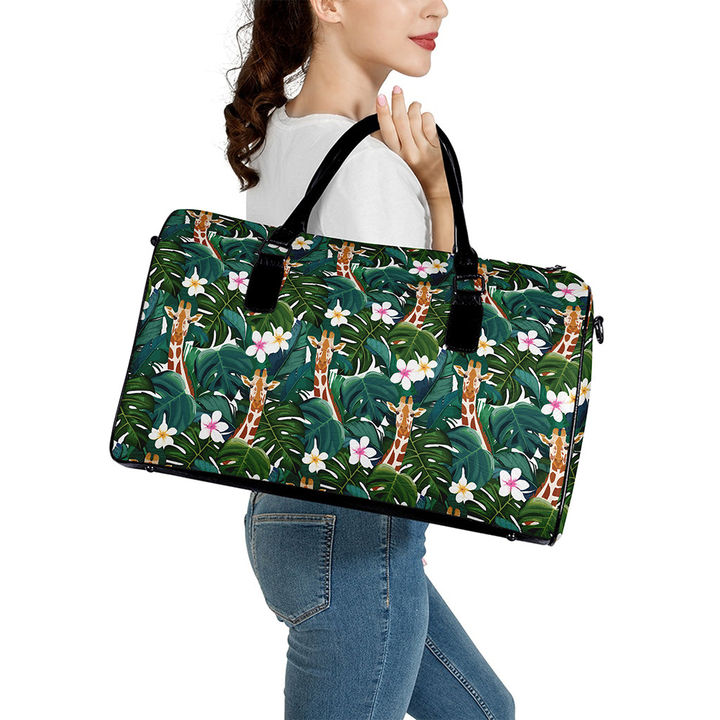 Tropical Giraffe Pattern Print Leather Duffle Bag