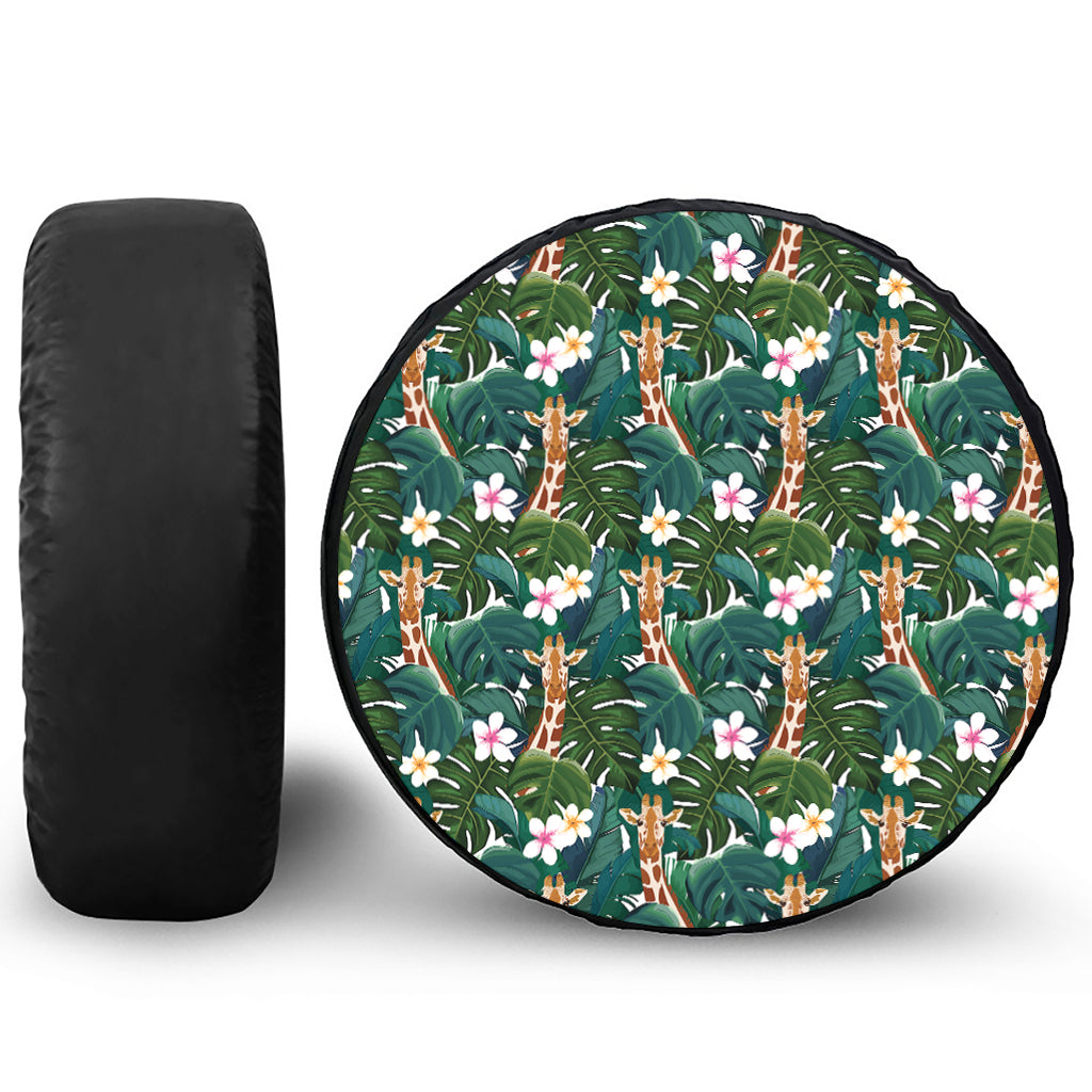 Tropical Giraffe Pattern Print Leather Spare Tire Cover