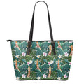 Tropical Giraffe Pattern Print Leather Tote Bag With Zipper