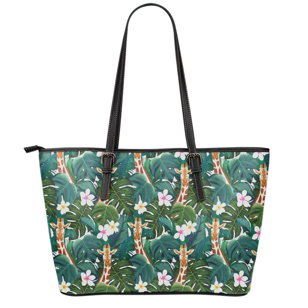 Tropical Giraffe Pattern Print Leather Tote Bag