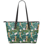 Tropical Giraffe Pattern Print Leather Tote Bag