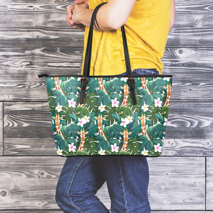 Tropical Giraffe Pattern Print Leather Tote Bag