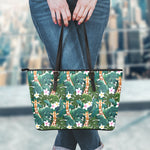 Tropical Giraffe Pattern Print Leather Tote Bag
